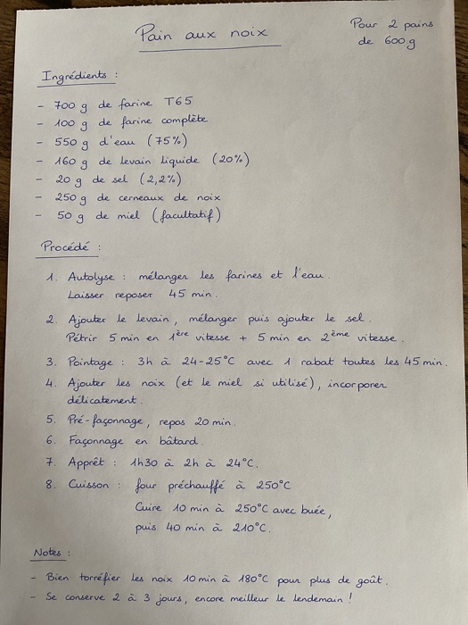 Recette manuscrite